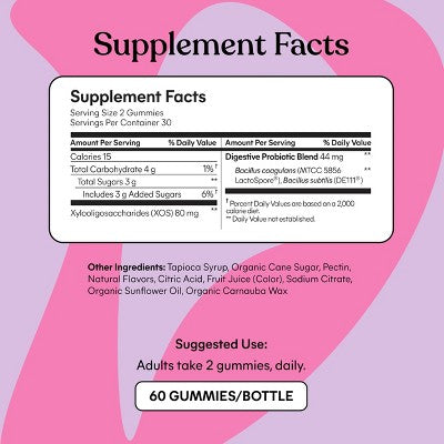Lemme Debloat Pre + Probiotic Gummies Bloat Support & Digestion Blackberry Flavor 60ct - New