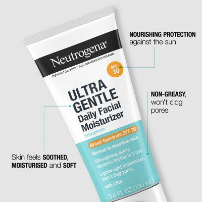 Neutrogena Ultra Gentle Daily Face Moisturizer SPF 30 3.4fl oz - Imperfect Container