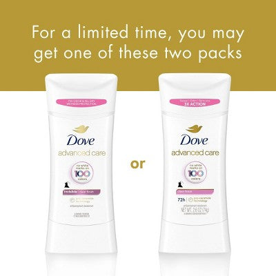 Dove Beauty Advanced Care Clear Finish 72-Hour Women's Antiperspirant & Deodorant Stick 2.6oz - Imperfect Container