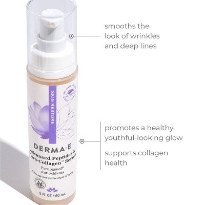 derma e Advanced Peptides & Collagen Serum 2 fl oz - New