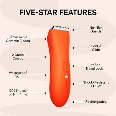 Meridian Trimmer Premium Pubic; Body Hair Trimmer for Men & Women Below-the-Belt Groomer, Ball Trimmer, Bikini Trimmer, Bonus Pouch Blaze - New