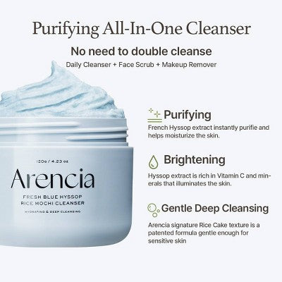 Arencia Rice Mochi Cleanser Fresh Blue Hyssop 4.23oz - New