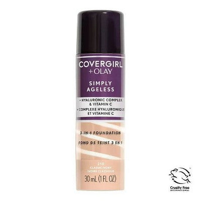 COVERGIRL + Olay Simply Ageless 3-in-1 Liquid Foundation Hyaluronic Complex + Vitamin C 210 Classic Ivory 1 fl oz - Imperfect Container
