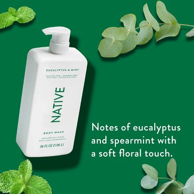 Native Body Wash for Men & Women - Eucalyptus & Mint Sulfate Free with Pump 36 fl oz - Imperfect Container