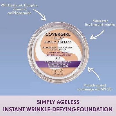 COVERGIRL + Olay Simply Ageless Wrinkle Defying Foundation Compact 215 Natural Ivory 0.4oz - Imperfect Container