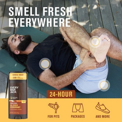 Every Man Jack All Over Solid Deodorant Fresh Citrus 2.6oz - New