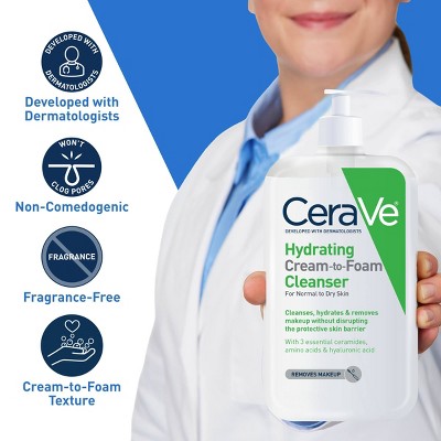 CeraVe Hydrating Cream-to-Foam Face Wash with Hyaluronic Acid 12 fl oz - New