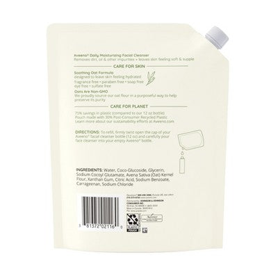 Aveeno Daily Moisturizing Face Cleanser with Soothing Oat Refill Pouch 12 fl oz - New