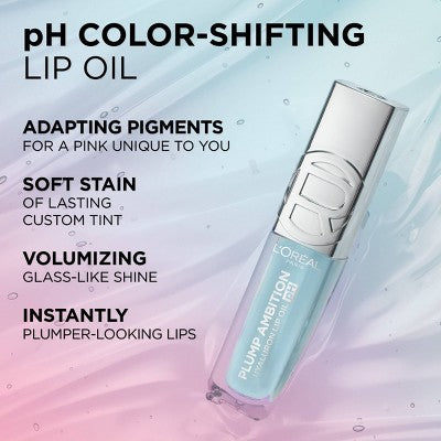 L'Oreal Paris Plump Ambition Hyaluron pH Lip Oil Plumping Lip Gloss Coral 0.16 fl oz - New